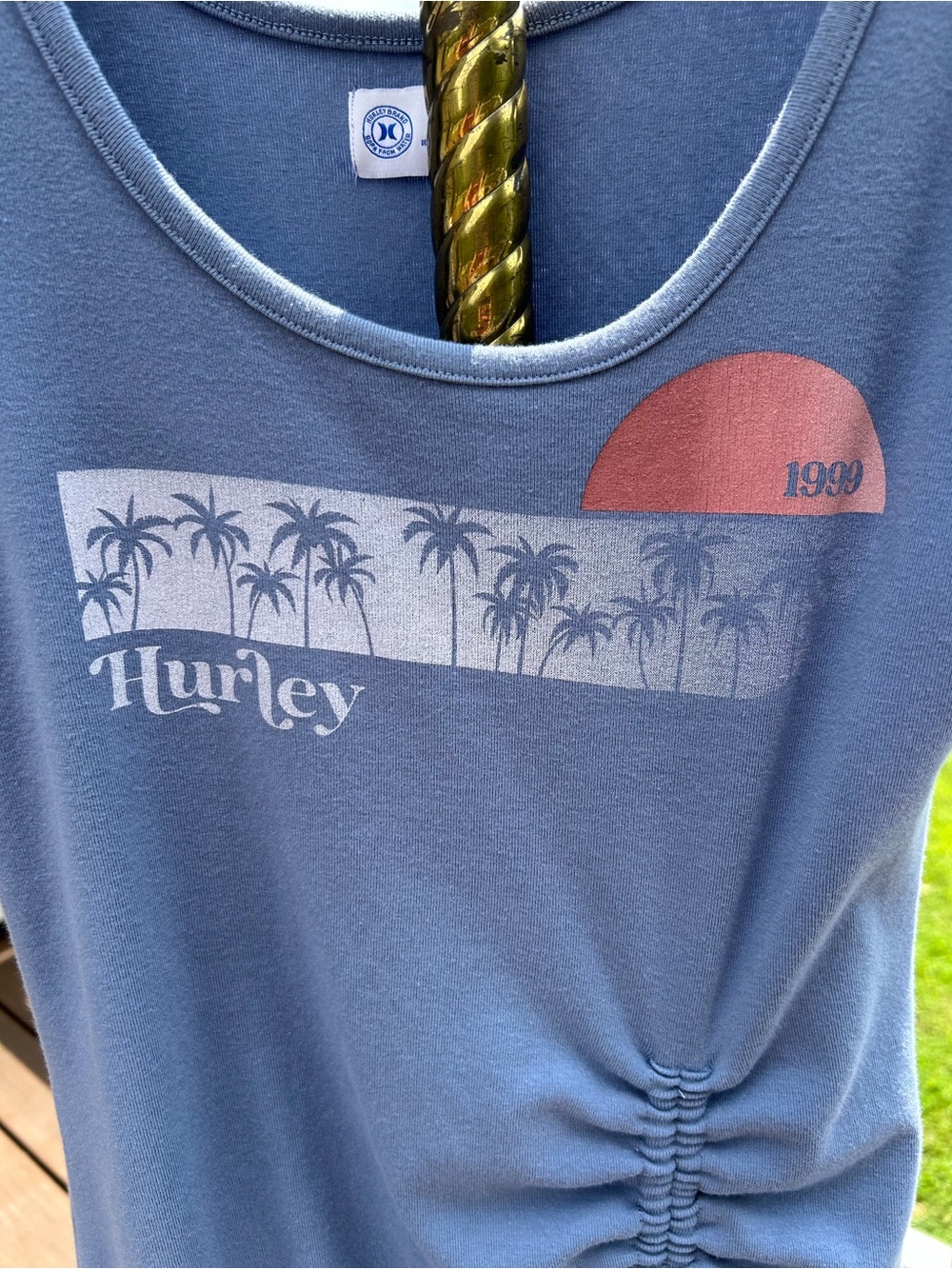 Hurley Dusty Blue Palm Graphic Ruched Tank - Picture 3 of 5
